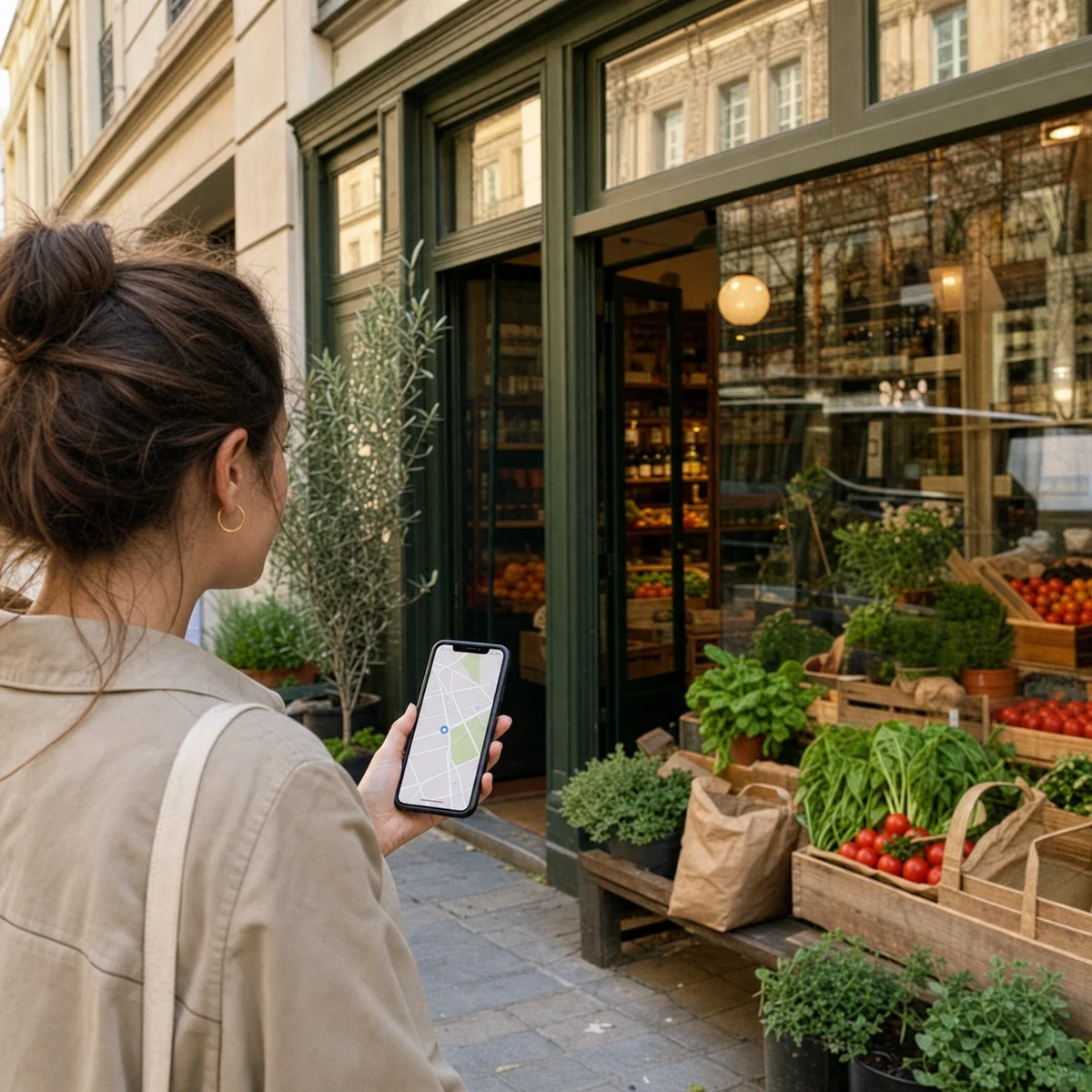 Customer checking a food business on a local map
