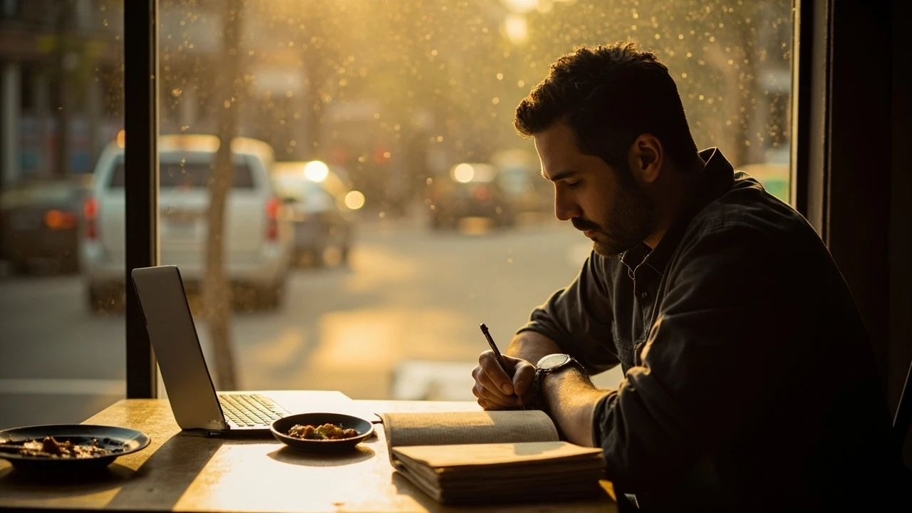 Independent restaurant owner planning marketing channels on a notepad