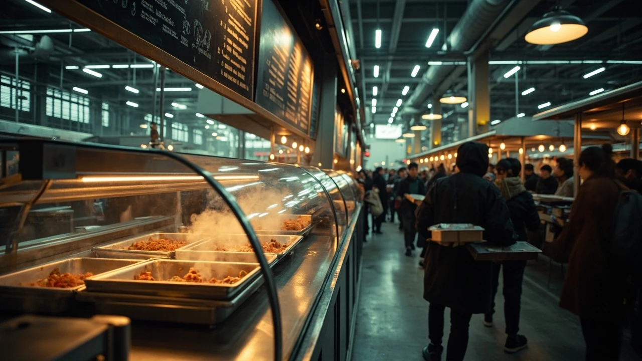 Customers ordering food at a Costco food court counter