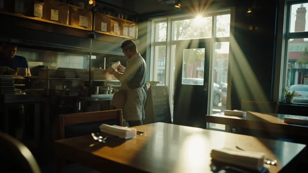 Restaurant team preparing the venue before the food open service
