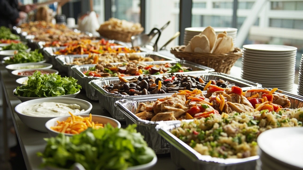 Chipotle catering spread on a serving table