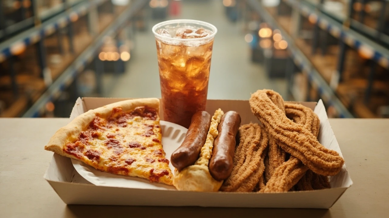A close-up of Costco food court menu staples on a tray