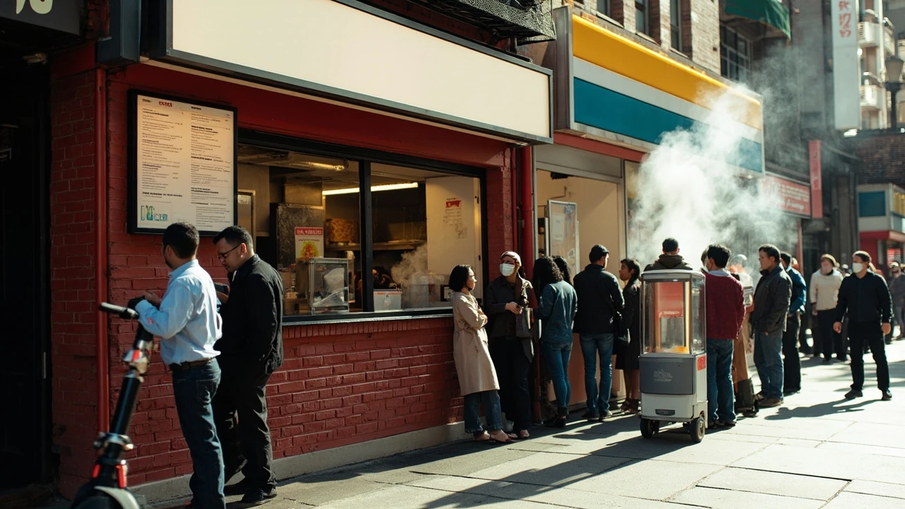 Two fast food places side by side on a city street