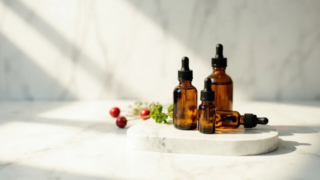 Mary Ruth hair growth bottles and drops on a clean surface
