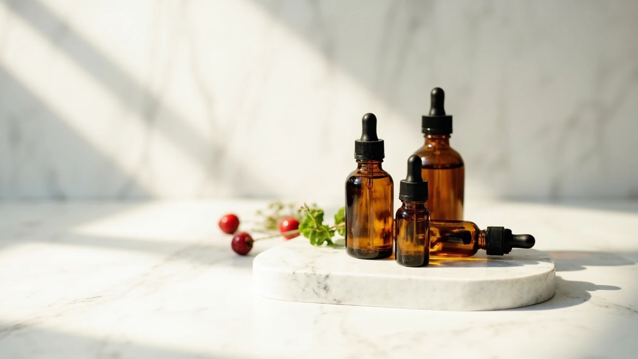Mary Ruth hair growth bottles and drops on a clean surface