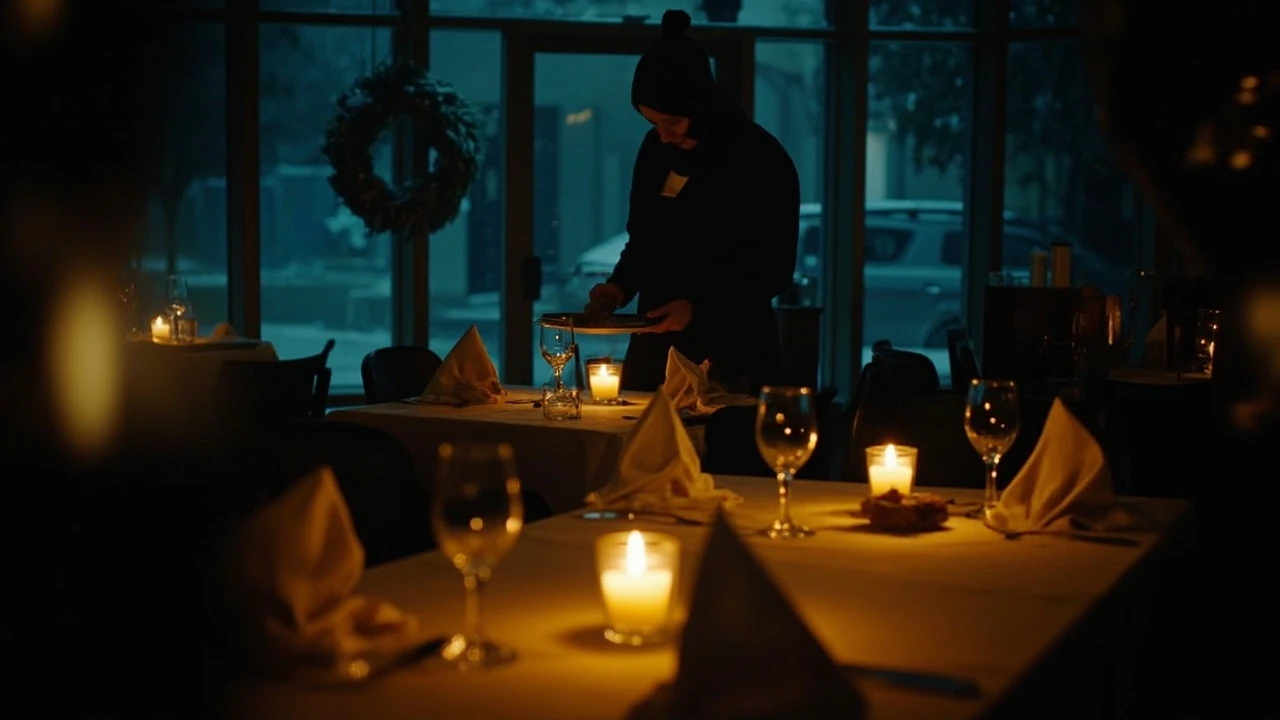 Restaurants open on Christmas with a festive dining room and lit tables