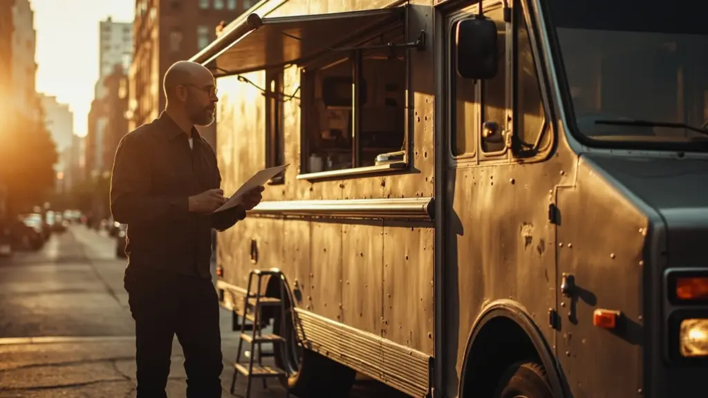 Buyer inspecting a used food truck for sale