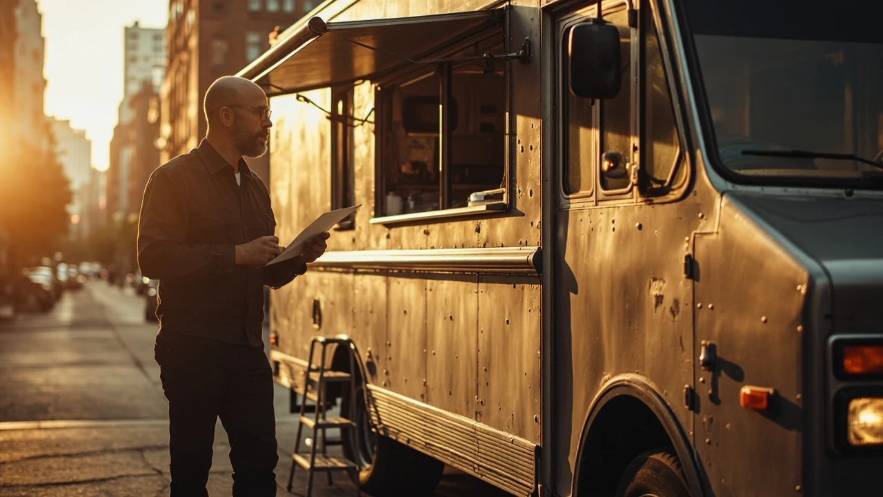 Buyer inspecting a used food truck for sale