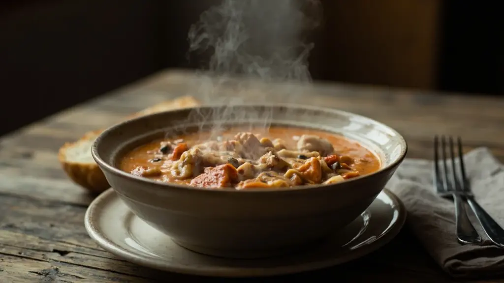 A bowl of classic comfort food on a wooden table