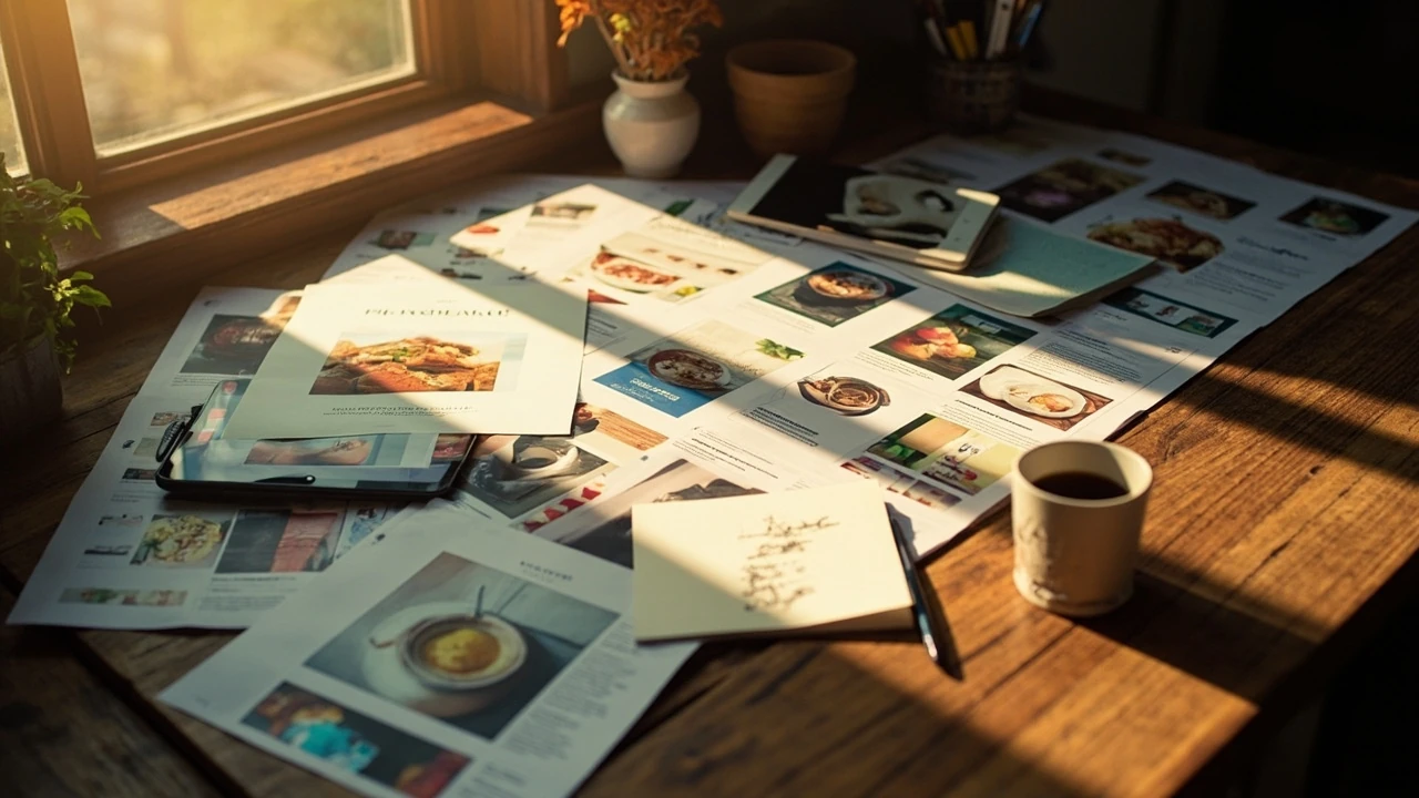 Recent innovative marketing campaigns 2025 examples on a desk of food brand creative boards